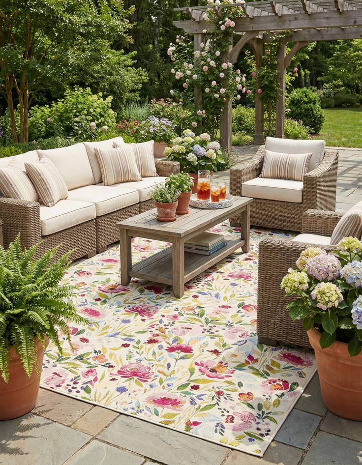 Detail image of 9' x 12'  Washable Botanical Indoor / Outdoor Rug