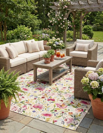 9' x 12' Easy-Clean Botanical Indoor / Outdoor Rug