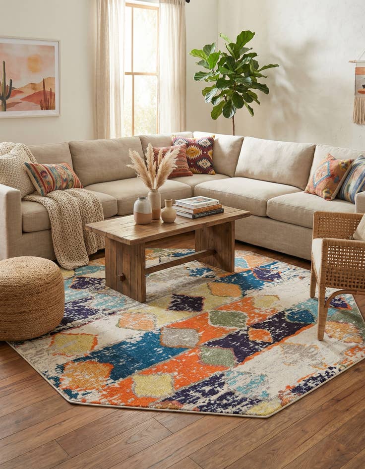 Detail image of 7' 10 x 7' 10  Washable Vivid Octagon Rug