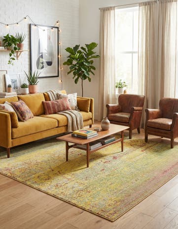 Yellow Aqua Square Rug