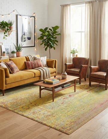 Yellow Aqua Square Rug
