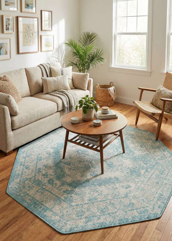 5' 3 x 5' 3 Easy-Clean Traditional Indoor / Outdoor Octagon Rug