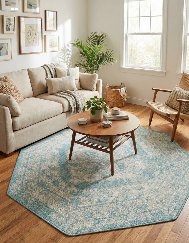 Detail image of 5' 3 x 5' 3  Washable Traditional Indoor / Outdoor Octagon Rug