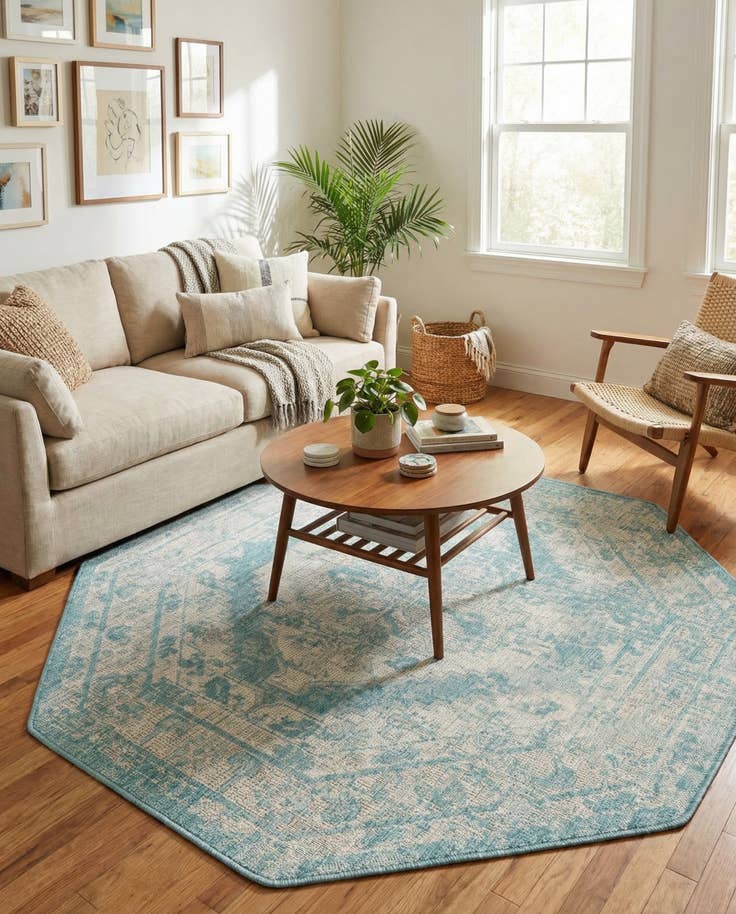 Detail image of 5' 3 x 5' 3 Easy-Clean Traditional Indoor / Outdoor Octagon Rug