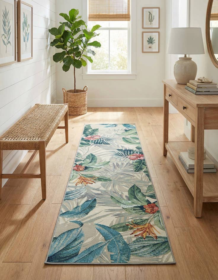 Detail image of 2' 7 x 10'  Washable Botanical Indoor / Outdoor Runner Rug