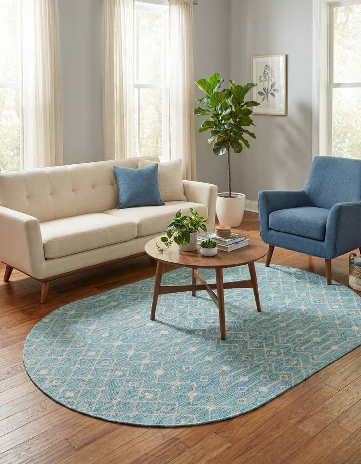 Detail image of 5' 3 x 8'  Washable Trellis Indoor / Outdoor Oval Rug