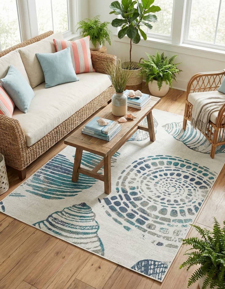 Detail image of  5' 3 x 8'  Washable Coastal Indoor / Outdoor Rug