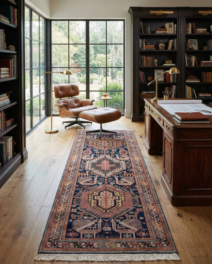 Detail image of 3' 10 x 9' 8 Hand Knotted Shirvan Wool Runner Rug