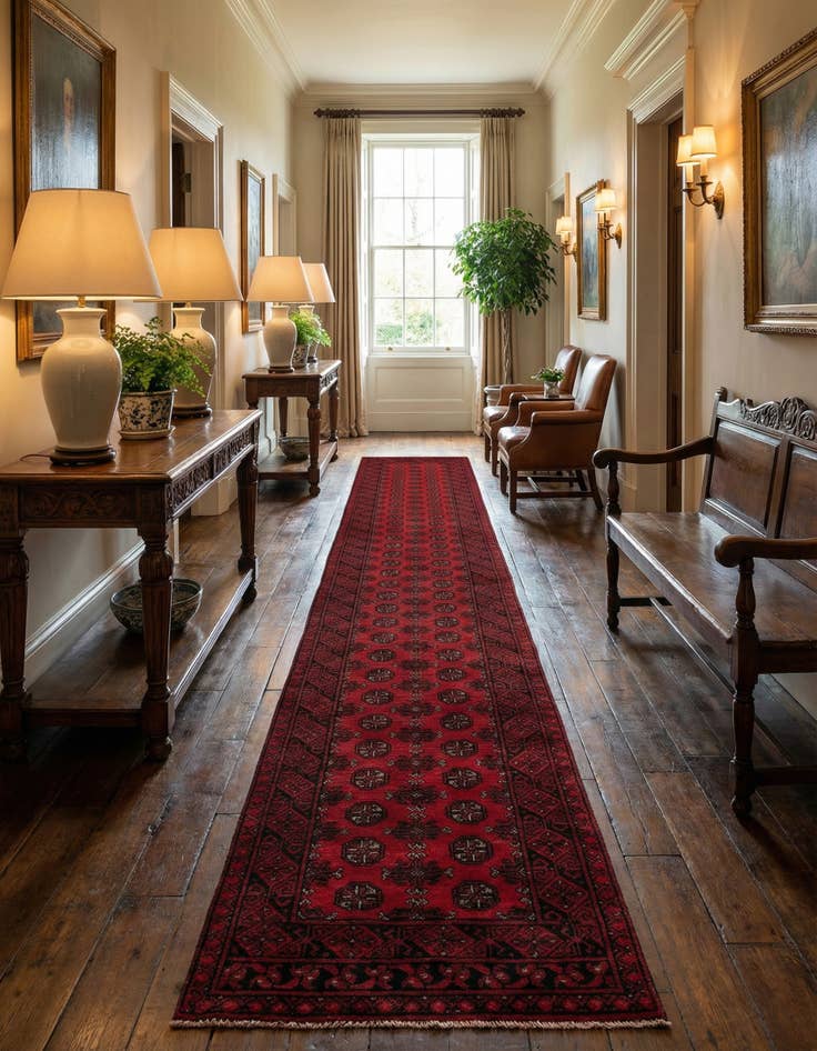 Detail image of 2' 7 x 19'  Hand Knotted Afghan Akhche Wool Runner Rug