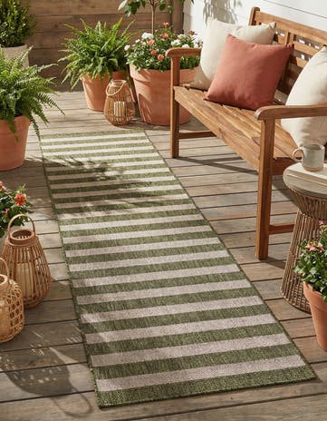 Green Easy-Clean Ribbon Indoor / Outdoor Runner Rug