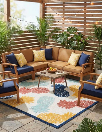 White Easy-Clean Belize Indoor / Outdoor Square Rug