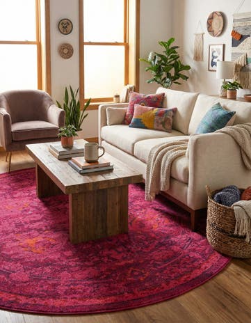 Magenta Washable Fleur Round Rug