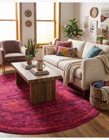 Magenta Washable Fleur Round Rug