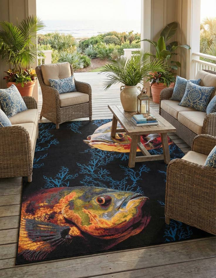 Detail image of 9' x 12'  Washable Coastal Indoor / Outdoor Rug