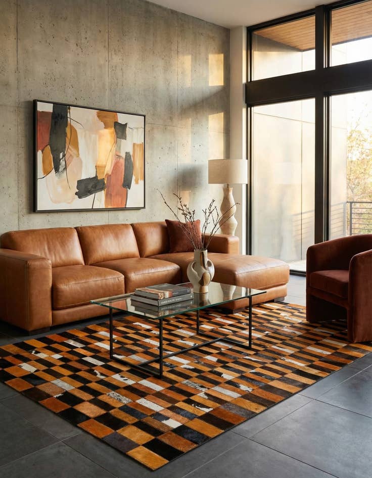 Detail image of  5' 2 x 7' 11 Cowhide - Patchwork Rug