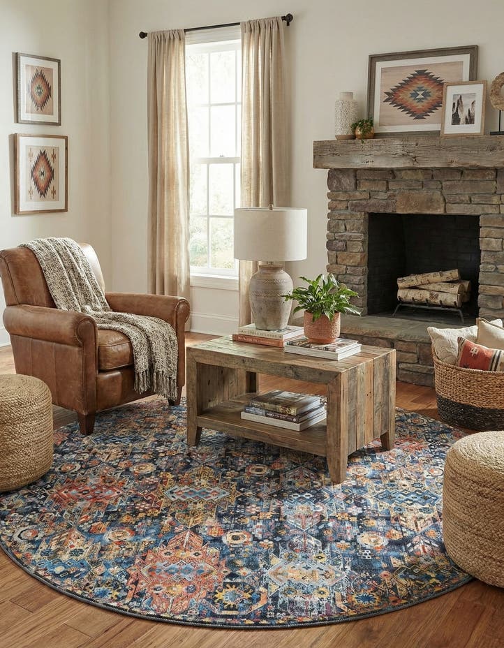 7' 7 x 7' 7 Washable Timeless Round Rug