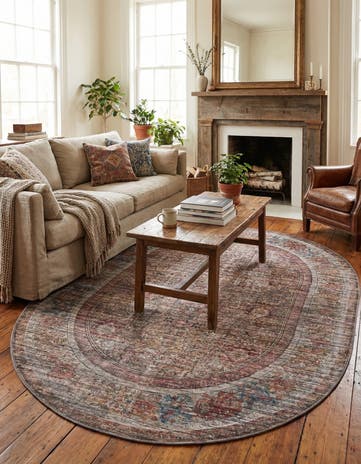 Rust Red and Brown Washable Nostalgia Oval Rug
