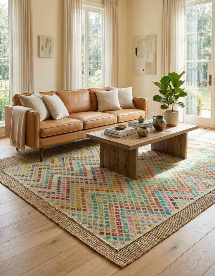 Detail image of 6' 3 x 7' 10  Hand Woven Kilim Modern Wool Rug