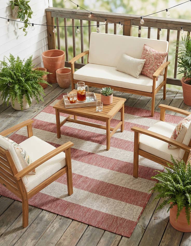 Detail image of  6' x 6'  Washable Ribbon Indoor / Outdoor Square Rug