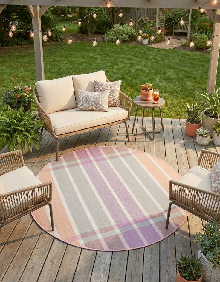 Detail image of 4' x 4'  Washable Striped Indoor / Outdoor Round Rug