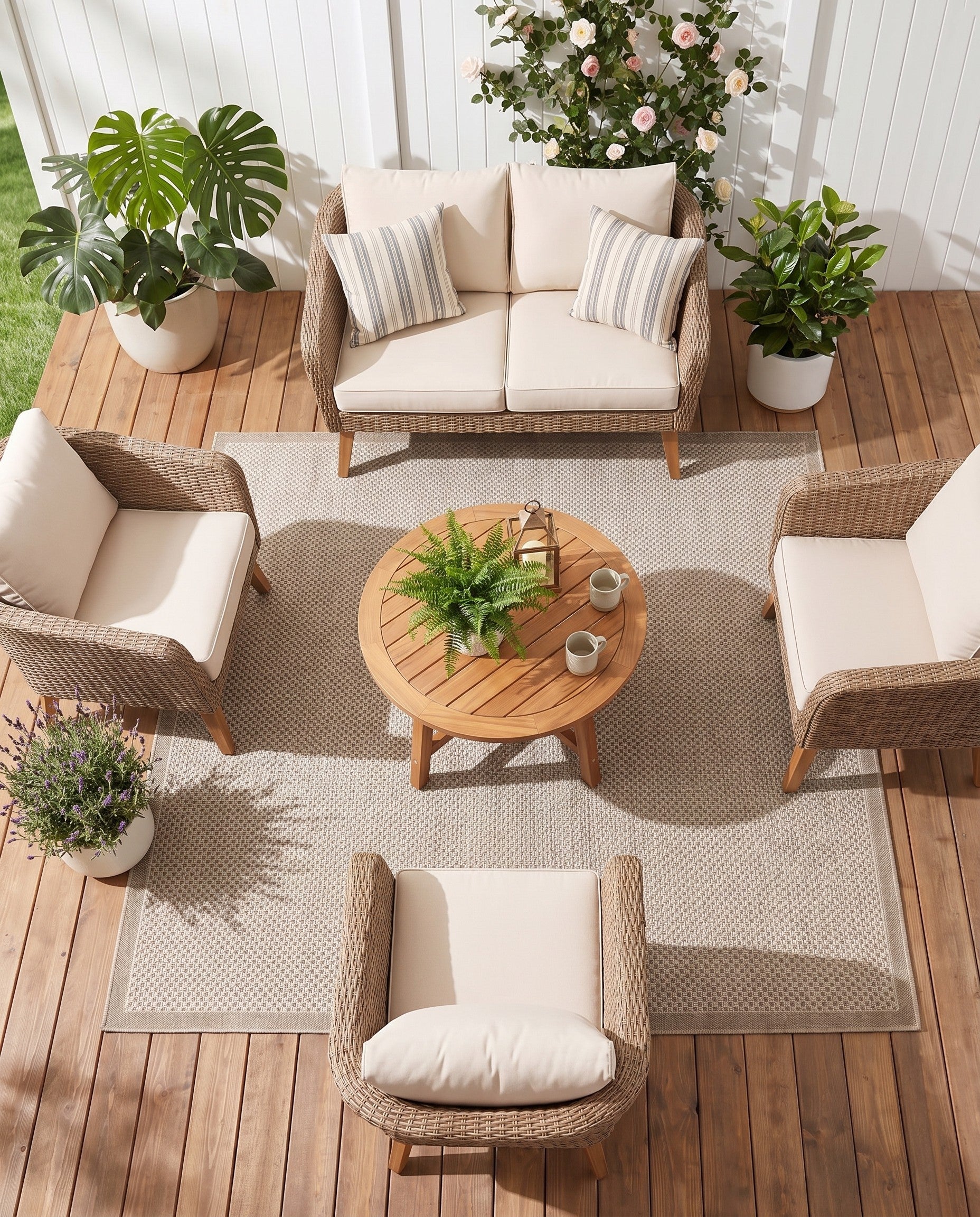 Beige Easy-Clean Border Indoor / Outdoor Square Rug