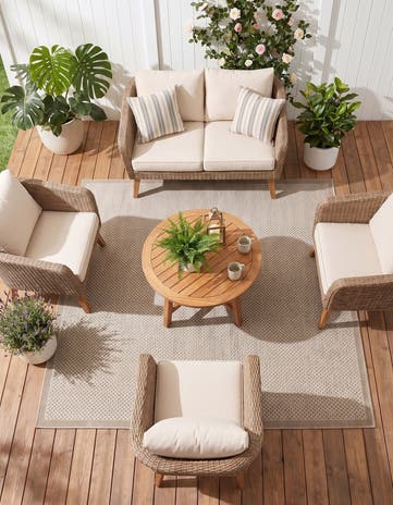 Beige Easy-Clean Border Indoor / Outdoor Square Rug