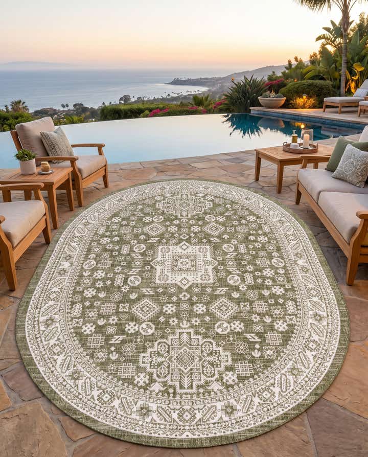 7' 10 x 10' Easy-Clean Aztec Indoor / Outdoor Oval Rug