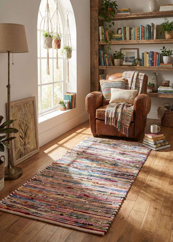2' x 5' 1 Hand Woven Chindi Cotton Runner Rug