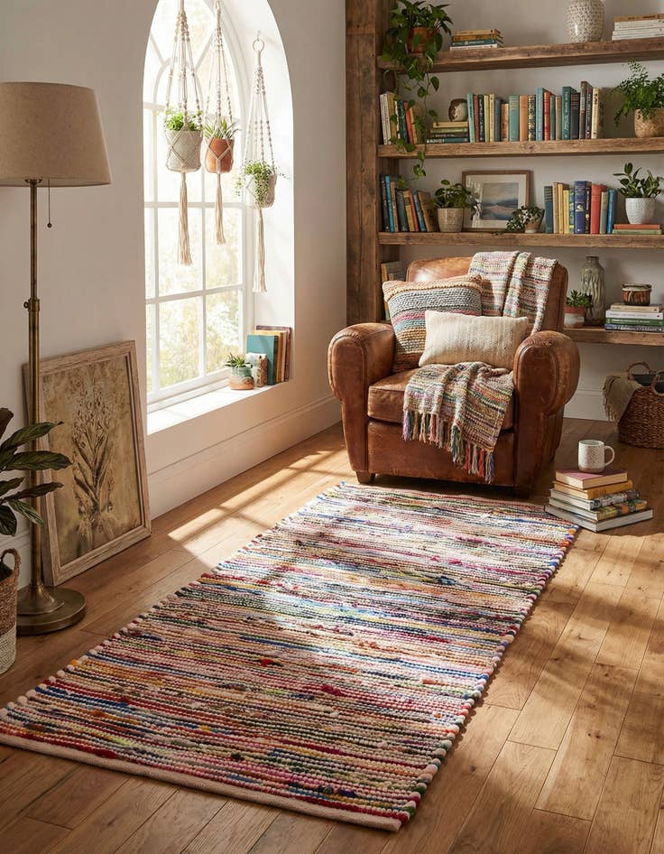 Detail image of 2' x 5' 1 Hand Woven Chindi Cotton Runner Rug