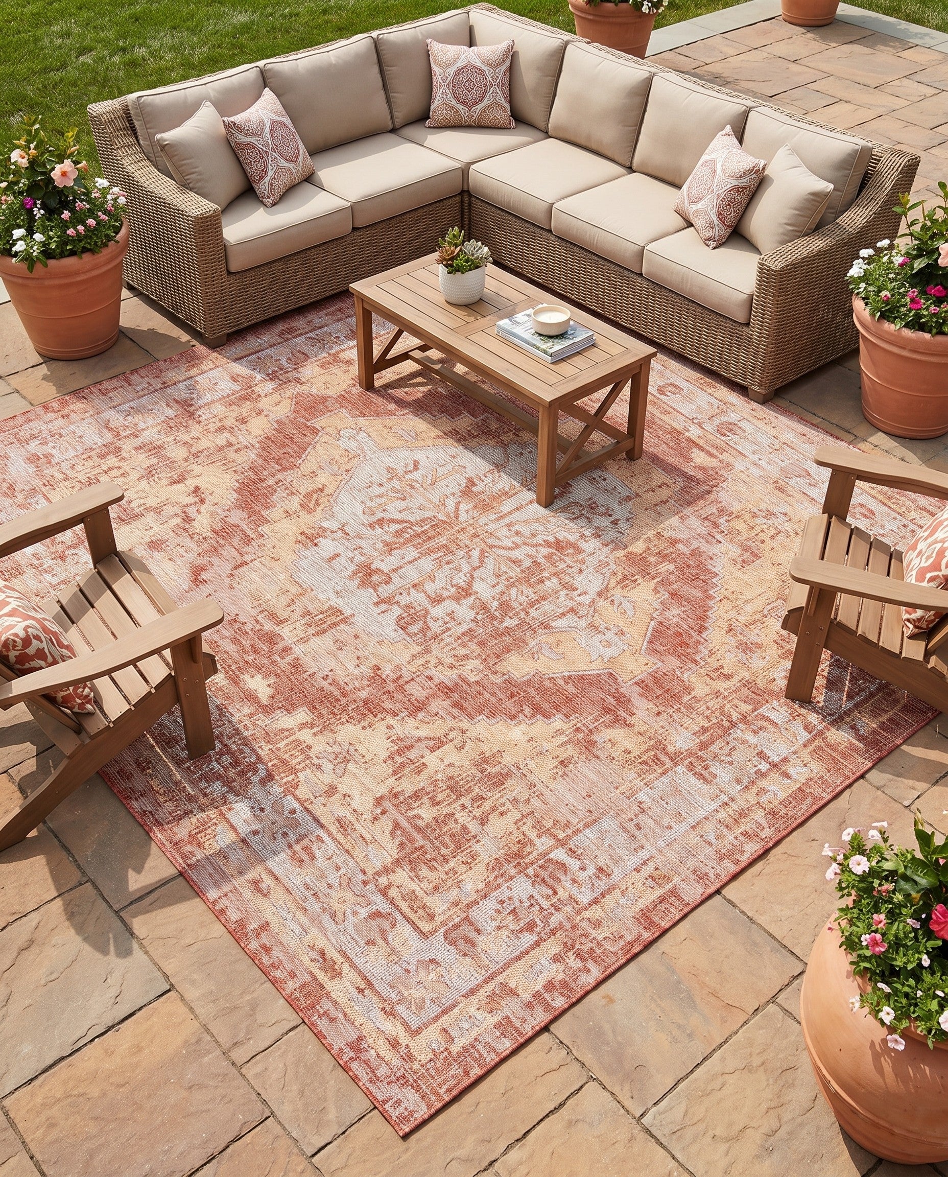 10' x 10' Easy-Clean Traditional Indoor / Outdoor Square Rug