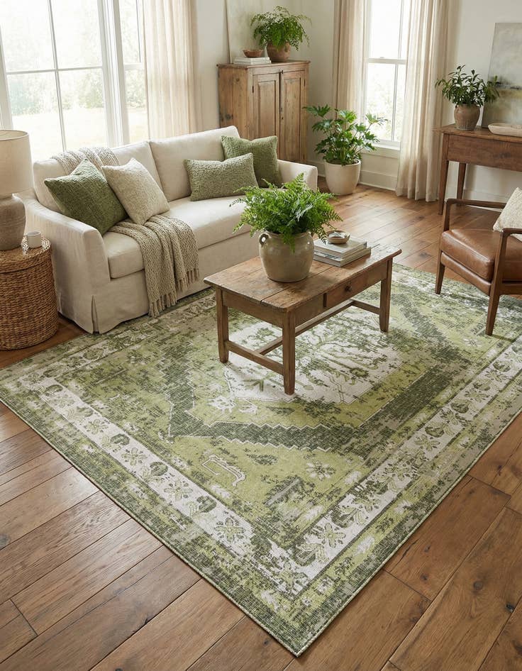 Detail image of 9' x 12'  Washable Traditional Indoor / Outdoor Rug
