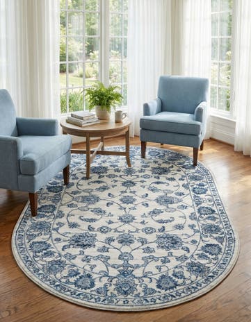 White Blue Boston Oval Rug