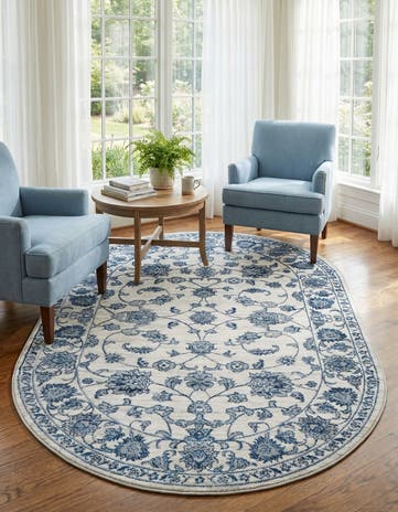 White Blue Boston Oval Rug