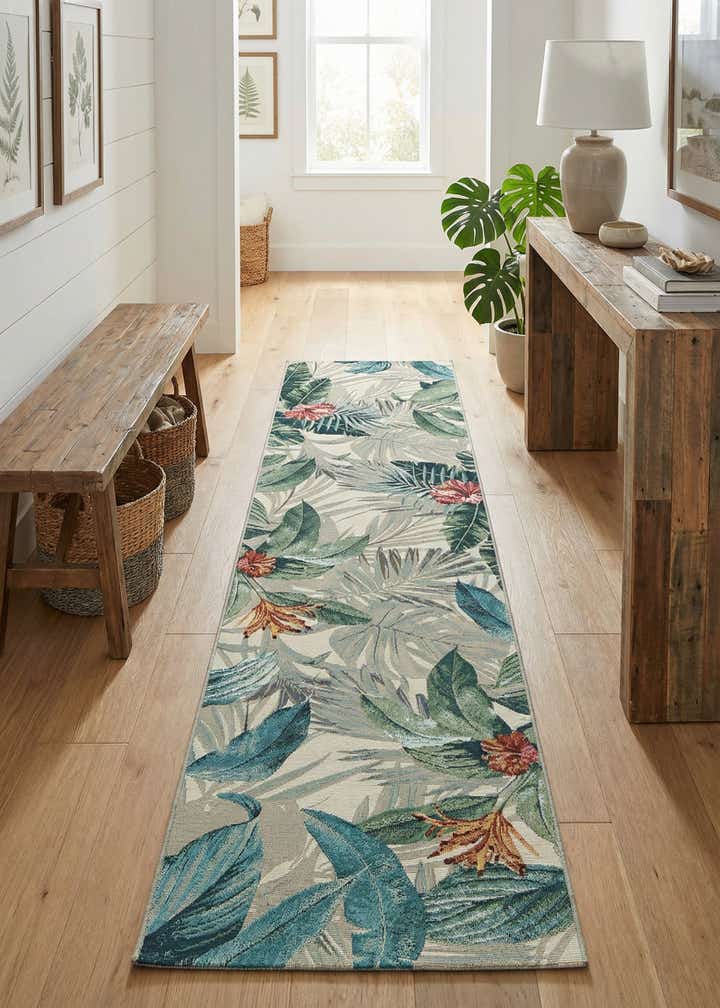 2' 7 x 11' Easy-Clean Botanical Indoor / Outdoor Runner Rug