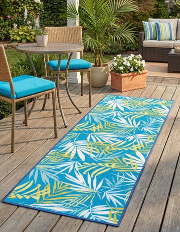 Blue Easy-Clean Jill Zarin Caribbean Indoor / Outdoor Runner Rug