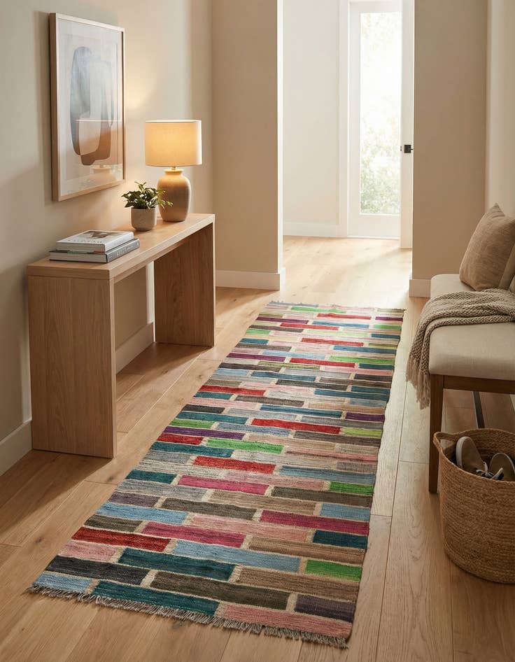 Detail image of 2' 6 x 9' 7  Hand Woven Kilim Modern Wool Runner Rug