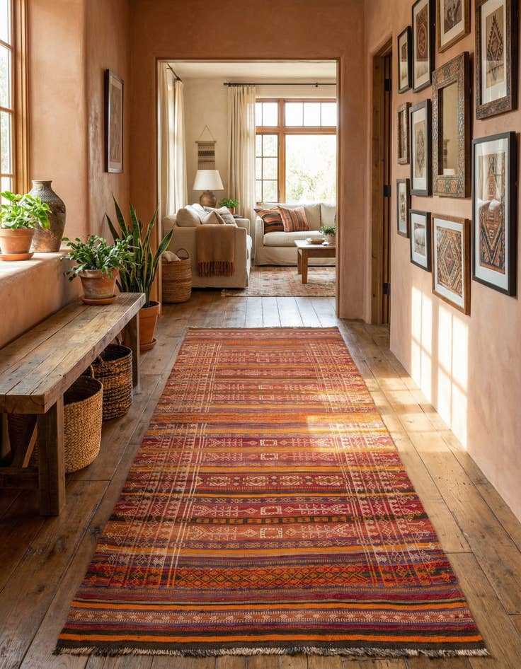 Detail image of 4' 5 x 12' 1  Hand Woven Kilim Fars Wool Runner Rug