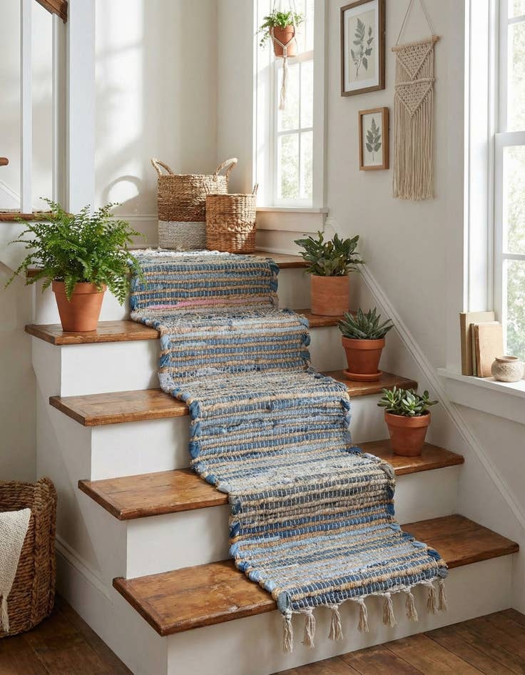 Detail image of 0' 9 x 2' 6  Hand Woven Chindi Jute Stair Rug
