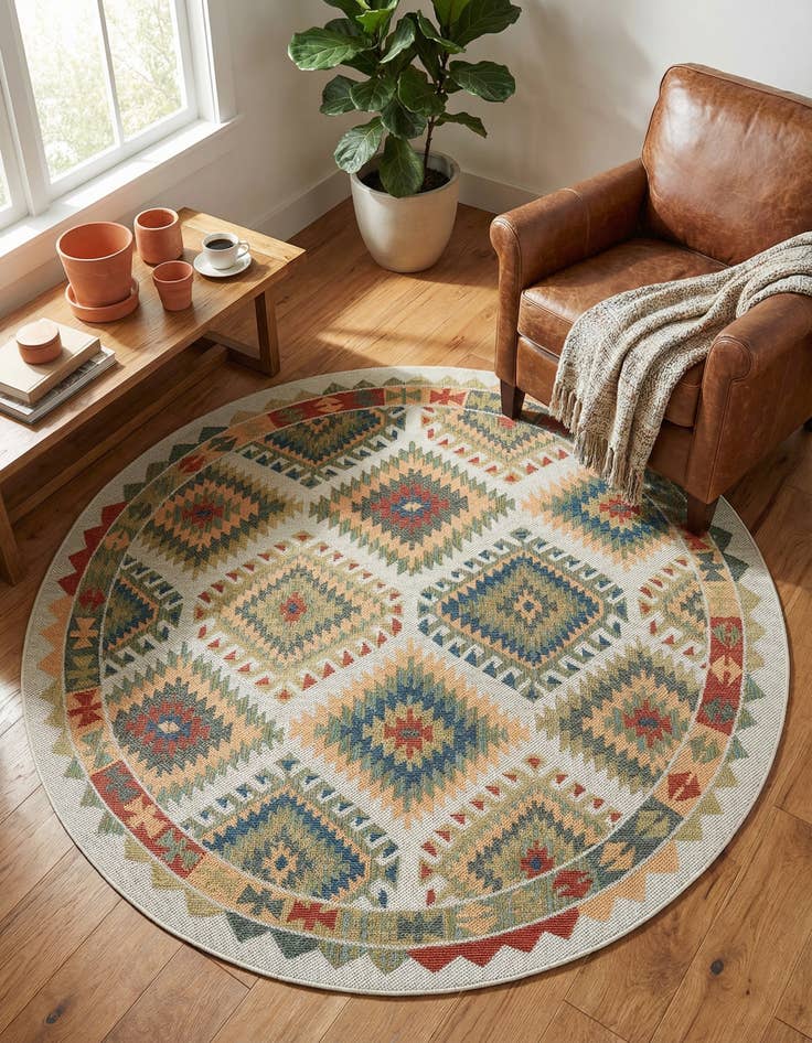 Detail image of 7' 10 x 7' 10  Washable Baja Indoor / Outdoor Round Rug