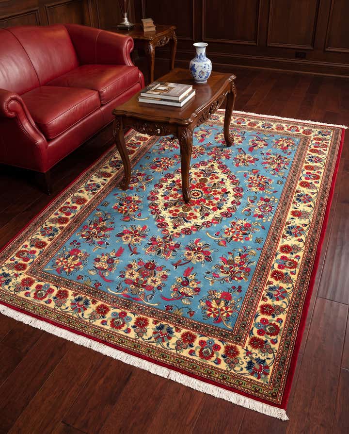 4' 9 x 6' 10 Hand Knotted Qom Persian Rug
