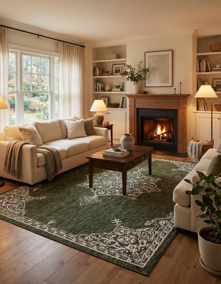 Detail image of  7' 10 x 11'  Washable Traditional Indoor / Outdoor Rug