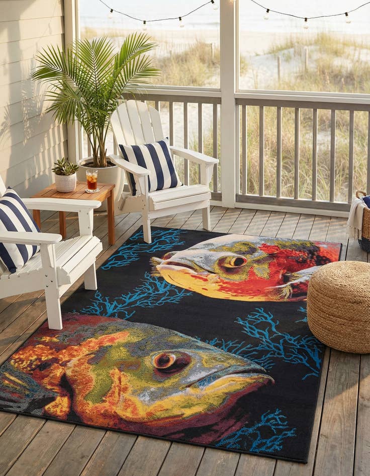 Detail image of 6' x 9'  Washable Coastal Indoor / Outdoor Rug