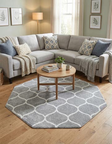 Light Gray Lattice Frieze Octagon Rug