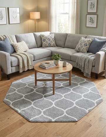 Light Gray Lattice Frieze Octagon Rug