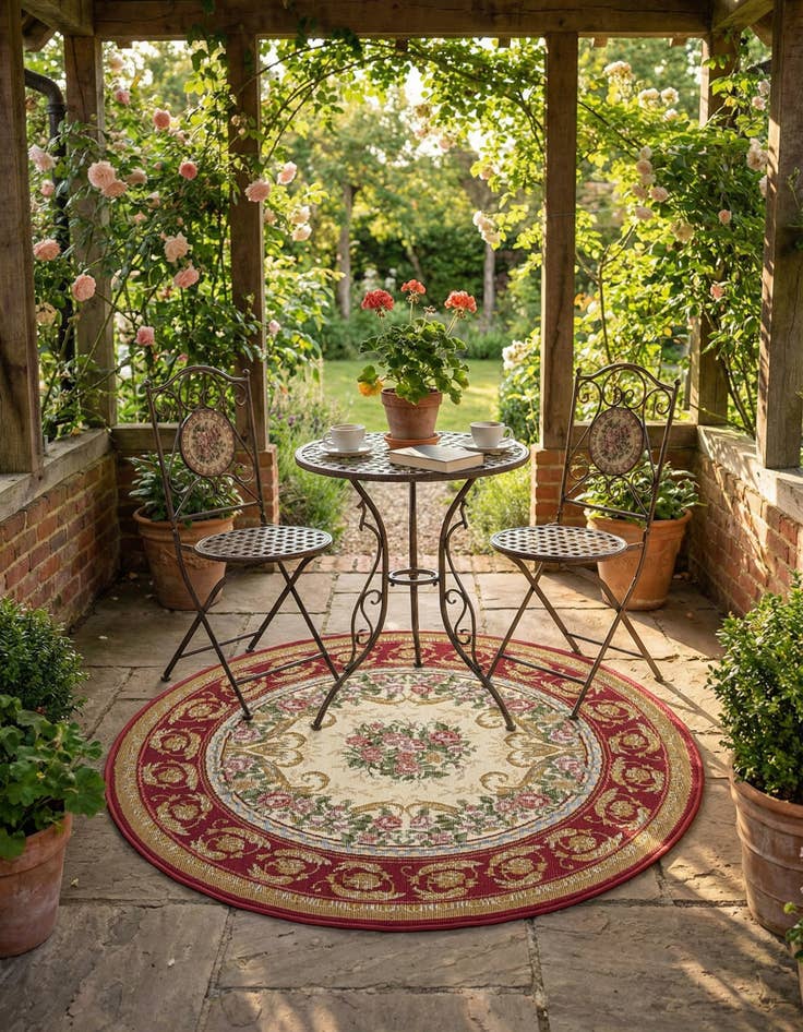 Detail image of 3' x 3'  Washable Traditional Indoor / Outdoor Round Rug