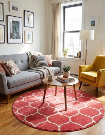 Pink Lattice Frieze Round Rug