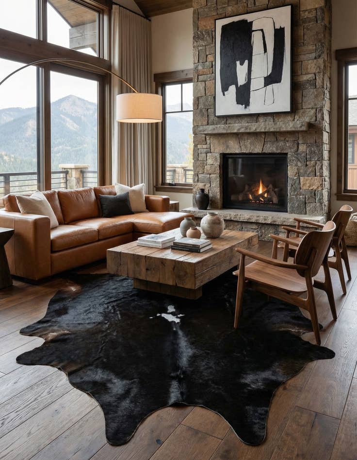 Detail image of 7' 2 x 7' 6 Cowhide Leather Freeform Rug