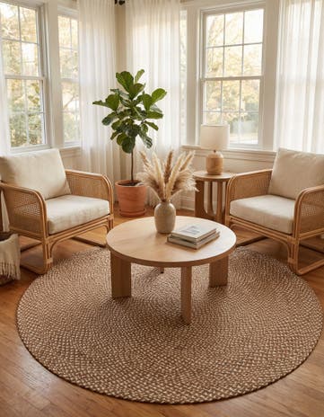 6' 1 x 6' 1 Handmade Tweed Braided Jute Round Rug
