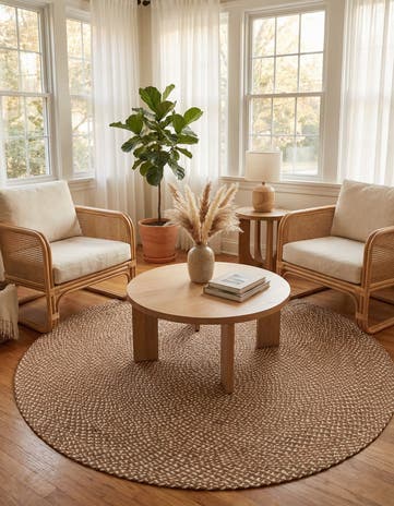 Light Brown Handmade Tweed Braided Jute Round Rug
