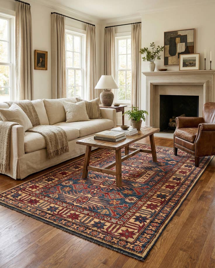 Detail image of 4' 2 x 6' 6 Hand Knotted Kazak Wool Rug